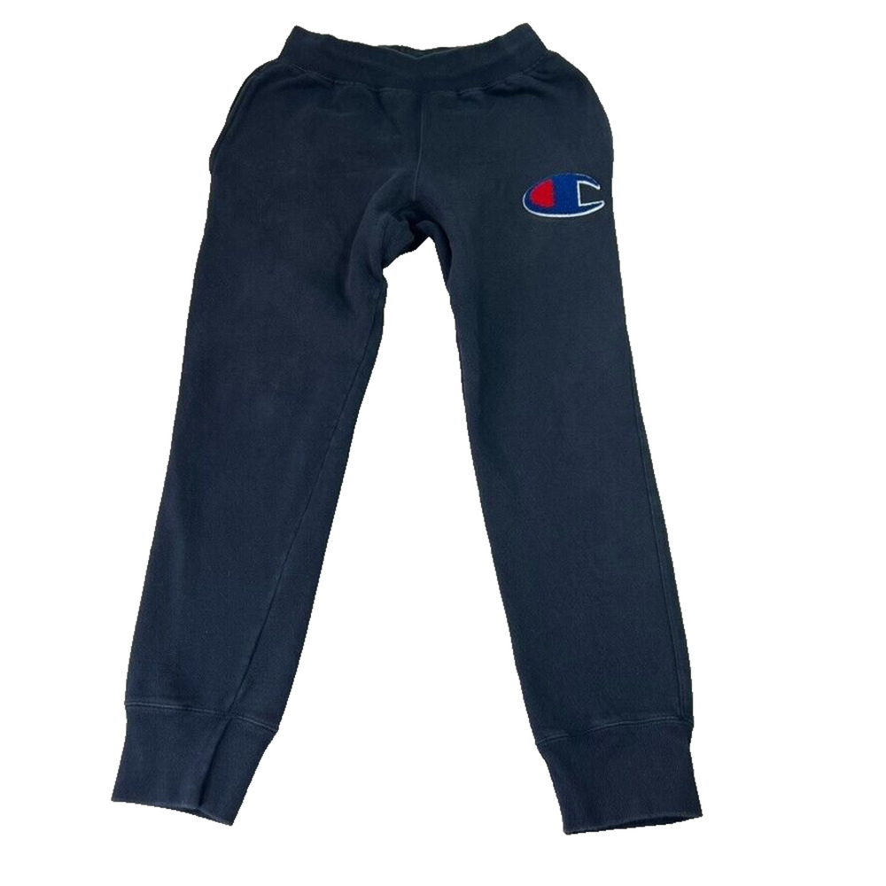 Champion Jogger Sweatpants Mens Medium Navy Chenille C Reverse Weave Pocket Logo